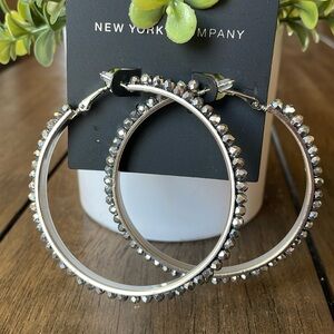 New York & Company Sliver Hoop Earrings, Approximately 3 Inches, NWT